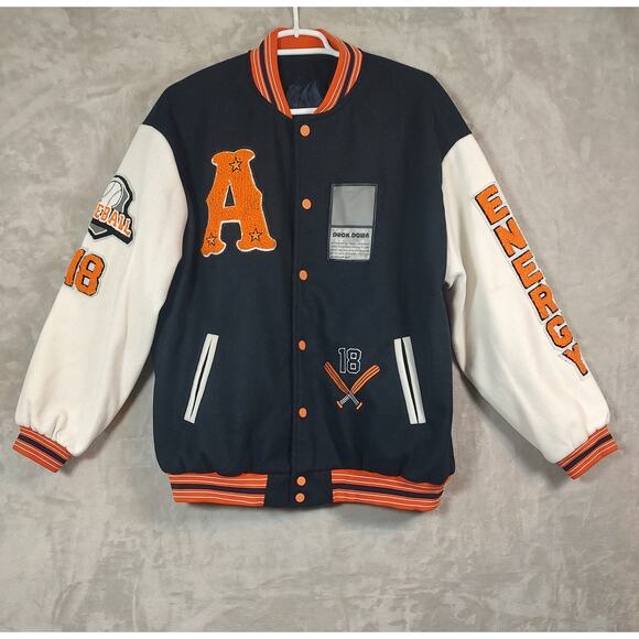 Duck Down, Vintage Varsity Jacket Black White and Orange Size XL Various Patches - Picture 12 of 16